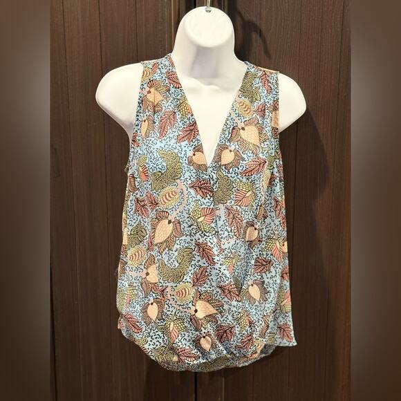 Leaf Print Sleeveless Blouse M | Status by Chenault | Office Chic | Spring boho - Picture 1 of 6